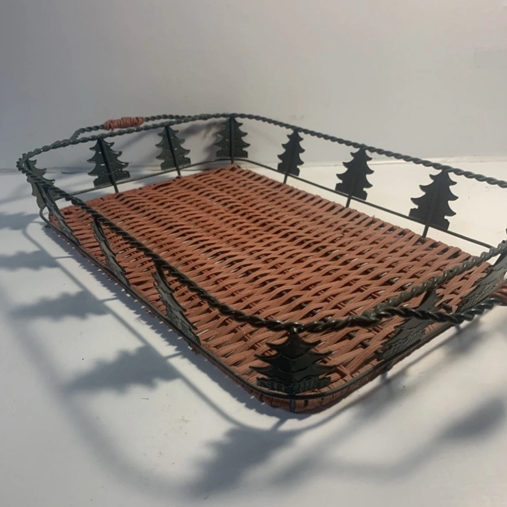 Serve Ware 9x13 Handled Metal Tree Basket Casserole Holder Winter Cabin Country